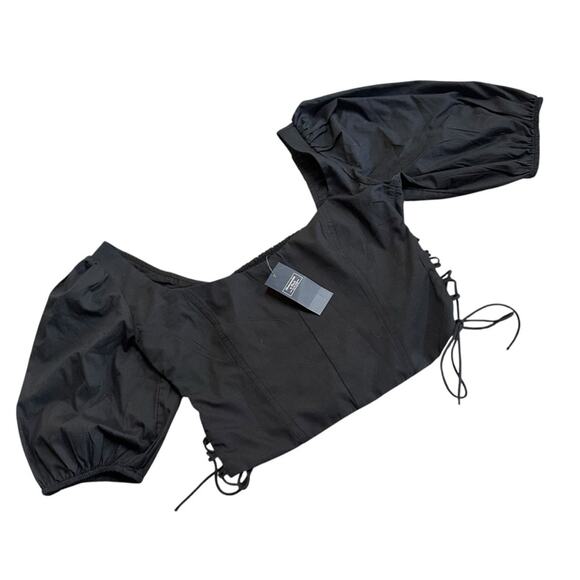 NEW Abercrombie & Fitch Puff Sleeve Lace Up Crop Top Black Size Medium - Picture 5 of 11